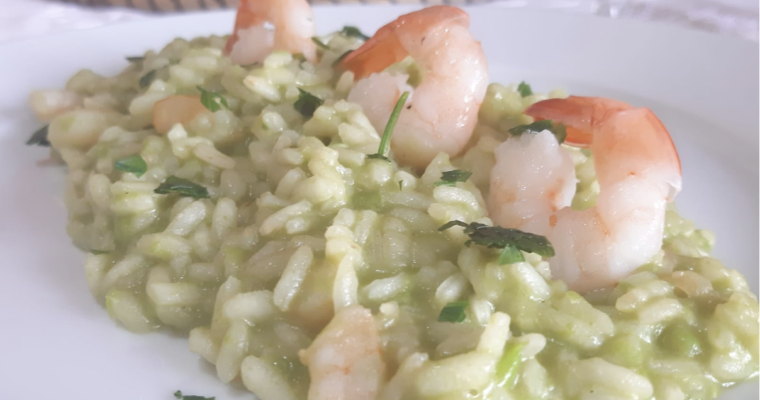 RISOTTO CREMA DI PISELLI E GAMBERI