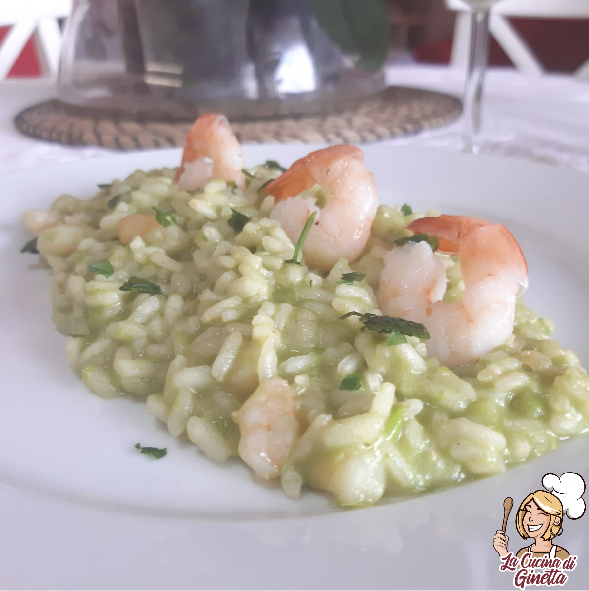 Risotto crema di piselli e gamberi