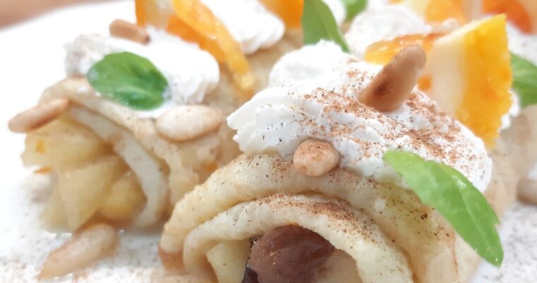 STRUDEL DI CREPES CON MELE E UVETTA