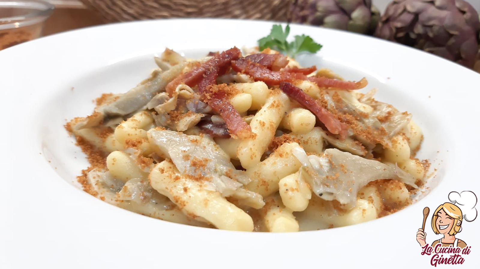 cavatelli con carciofi speck e pecorino