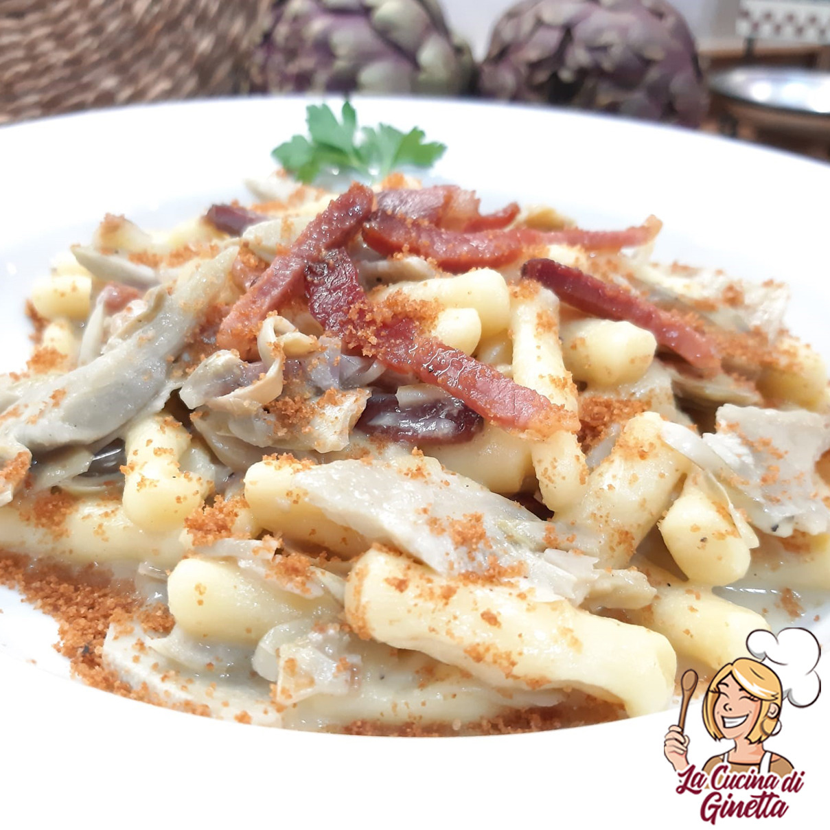 cavatelli con carciofi speck e pecorino