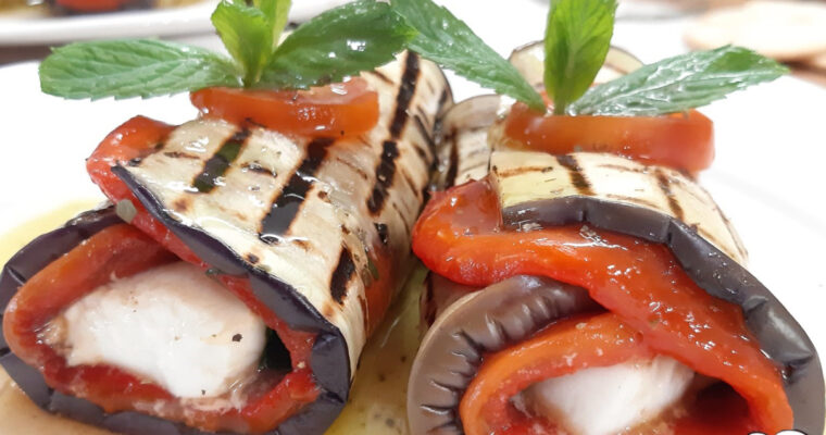 CAPRESE DI MELANZANE E PEPERONI ARROSTITI