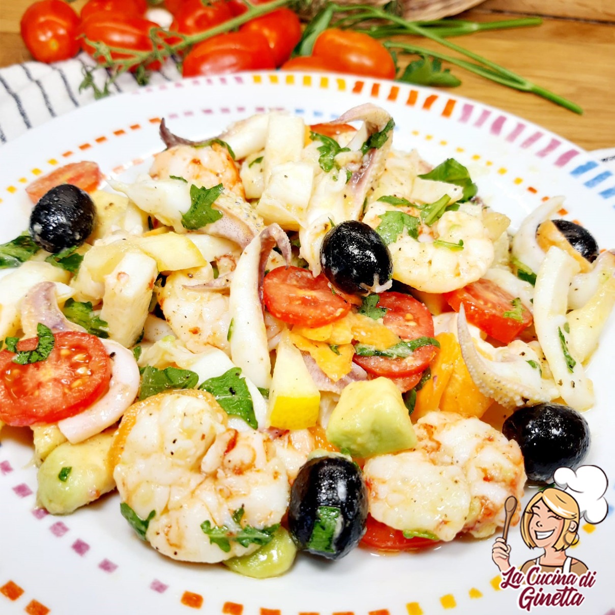 insalata ricca con gamberi e seppie