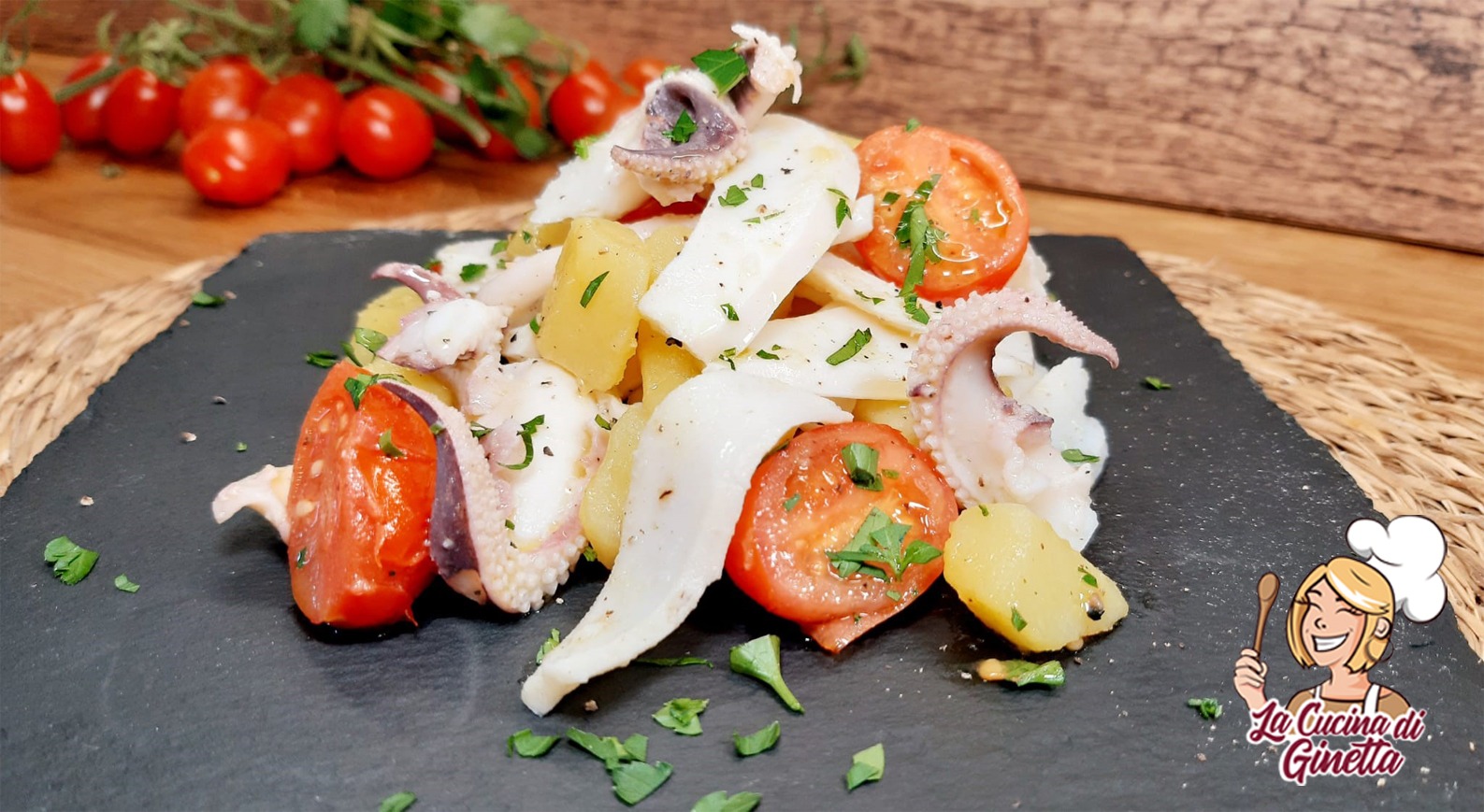 insalata di seppia con patate e pomodorini