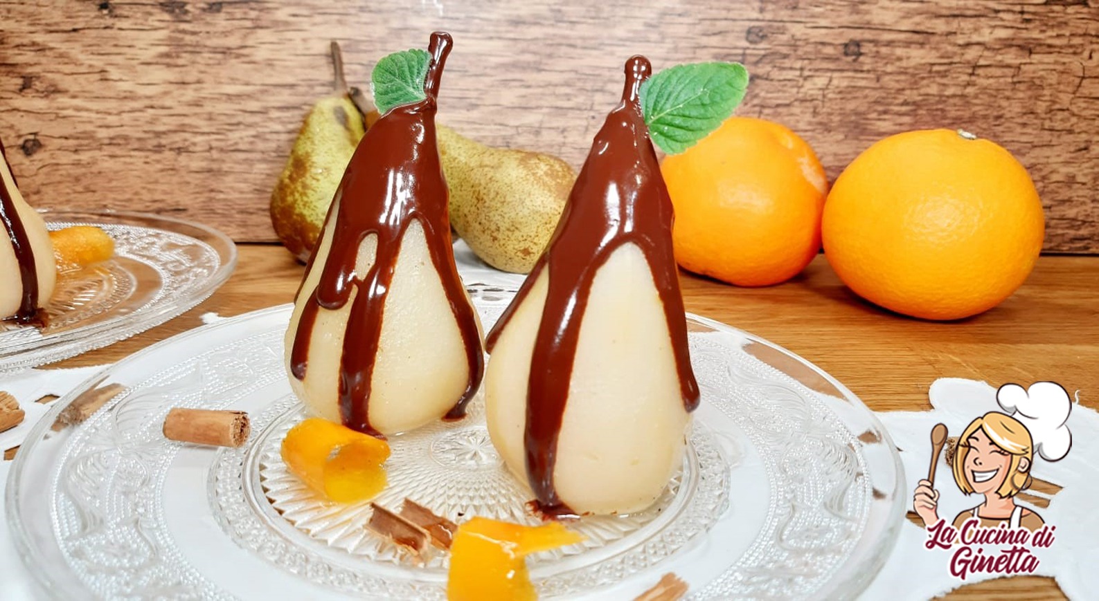 pere sciroppate con cioccolato fondente