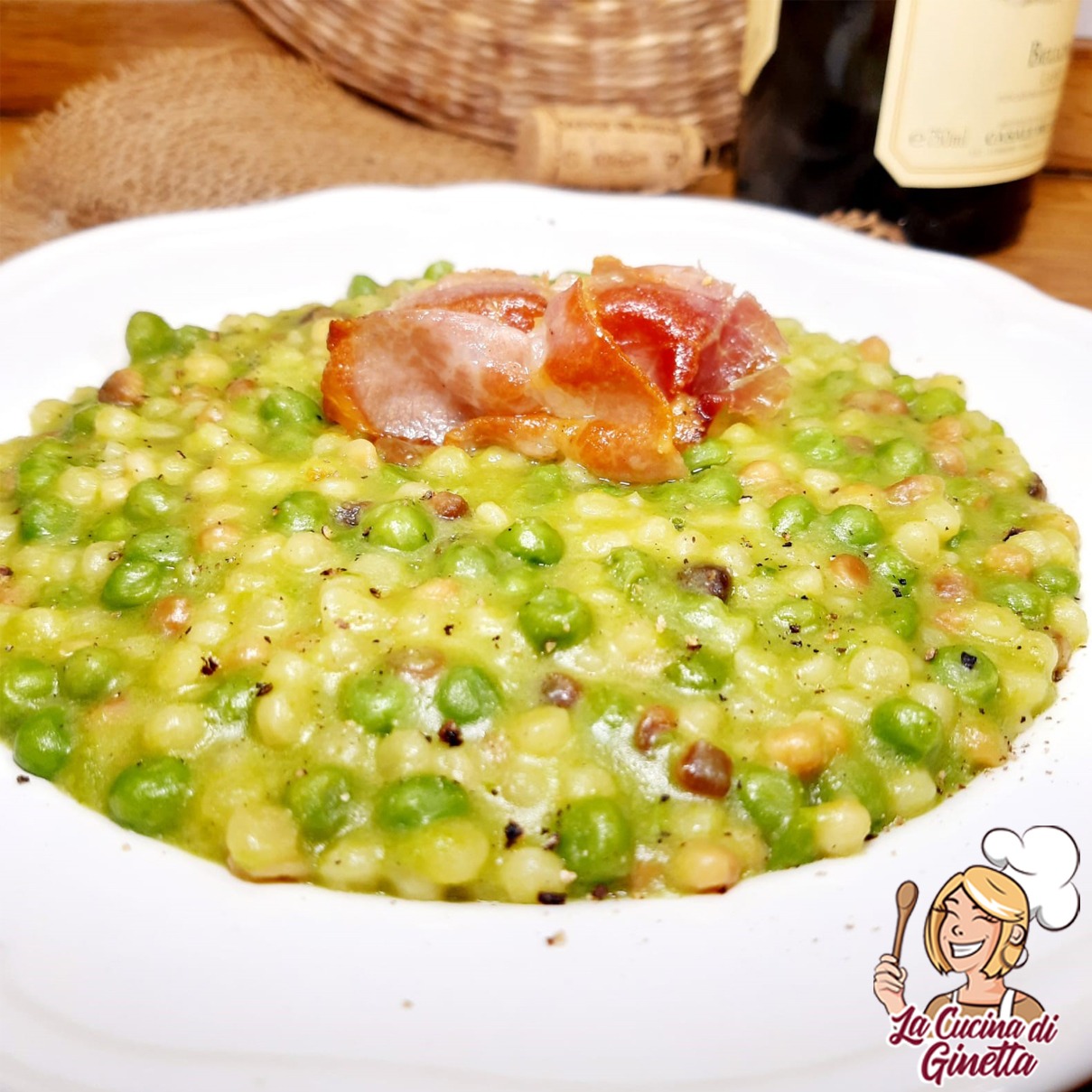 fregula  risottata con piselli