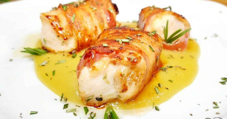BOCCONCINI DI POLLO BARDATI SU CREMA DI PATATE AL ROSMARINO