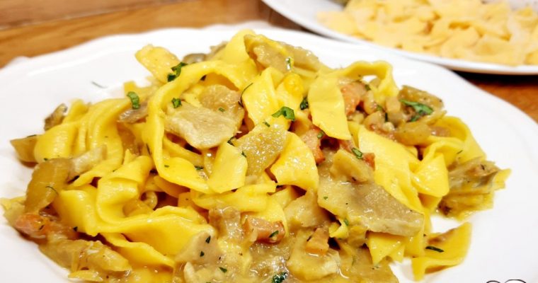 FETTUCCINE FATTE IN CASA CON GUANCIALE E CARCIOFI