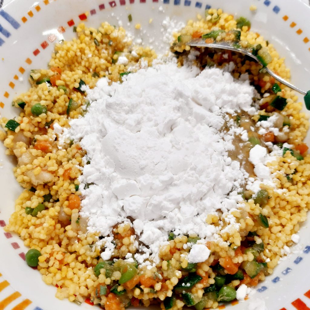 polpettine di cous cous  con verdure e gamberi