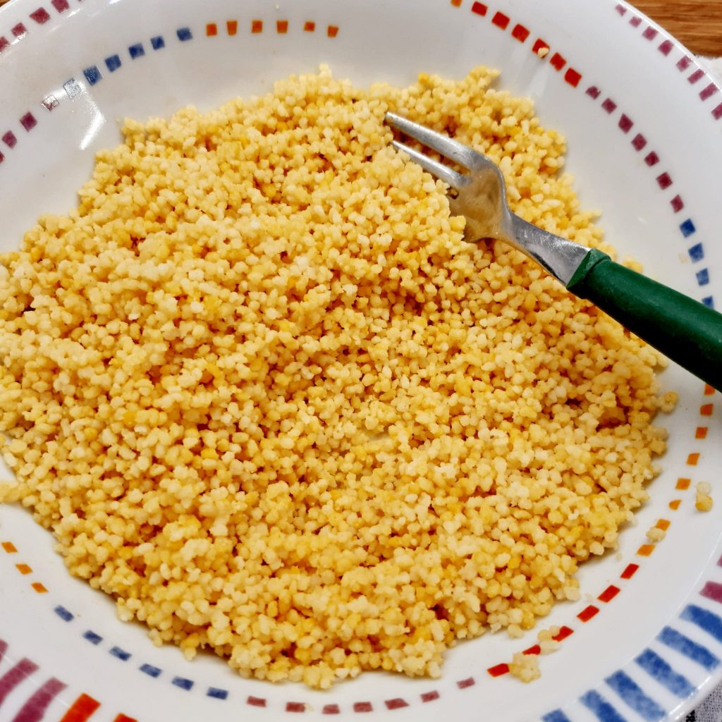 polpettine di cous cous  con verdure e gamberi