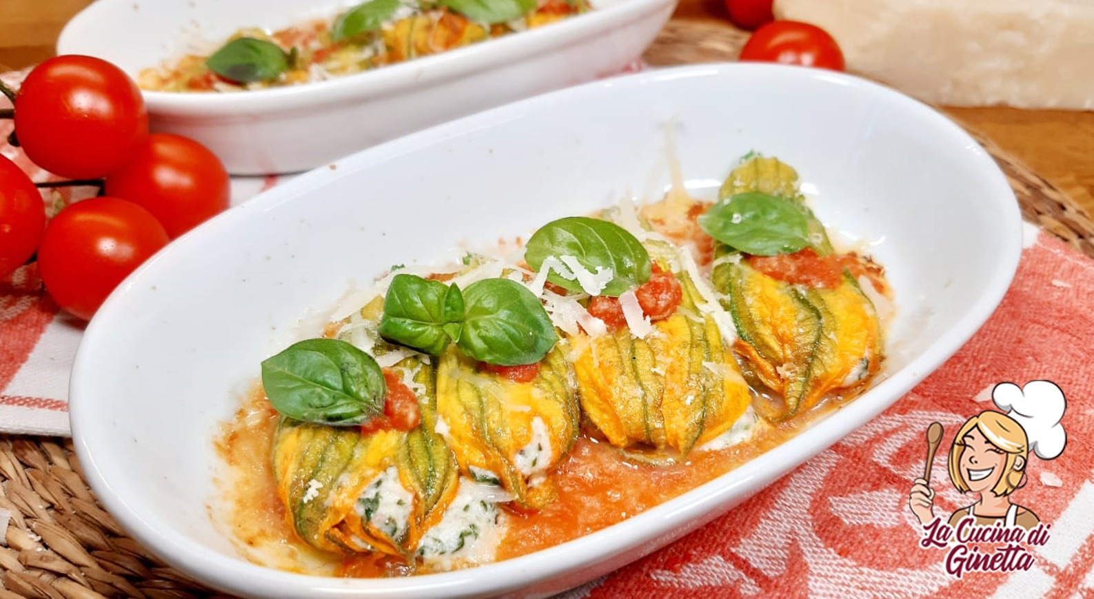 fiori di zucca al forno con pomodoro