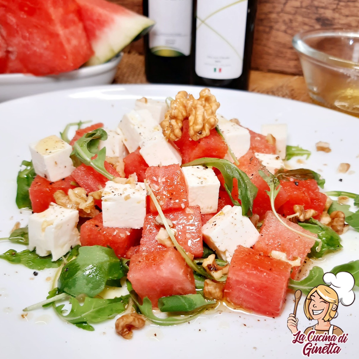 insalata di anguria feta rughetta e noci