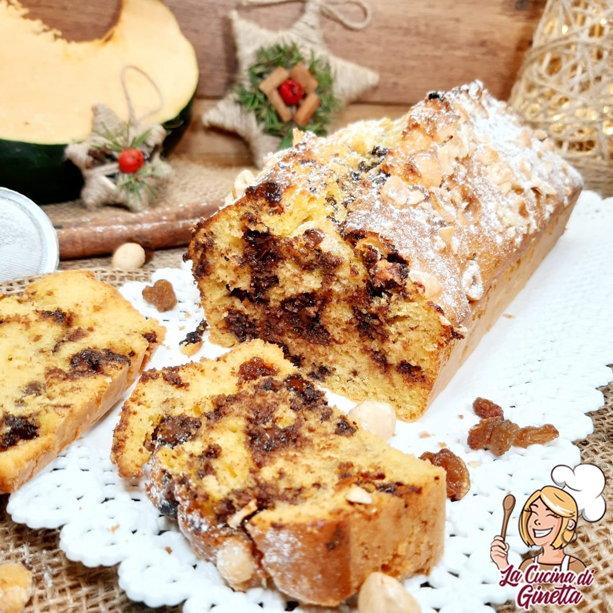 plumcake alla zucca con cioccolato e uvetta