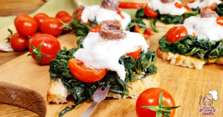 CROSTINI CON BROCCOLETTI BURRATA E ALICI