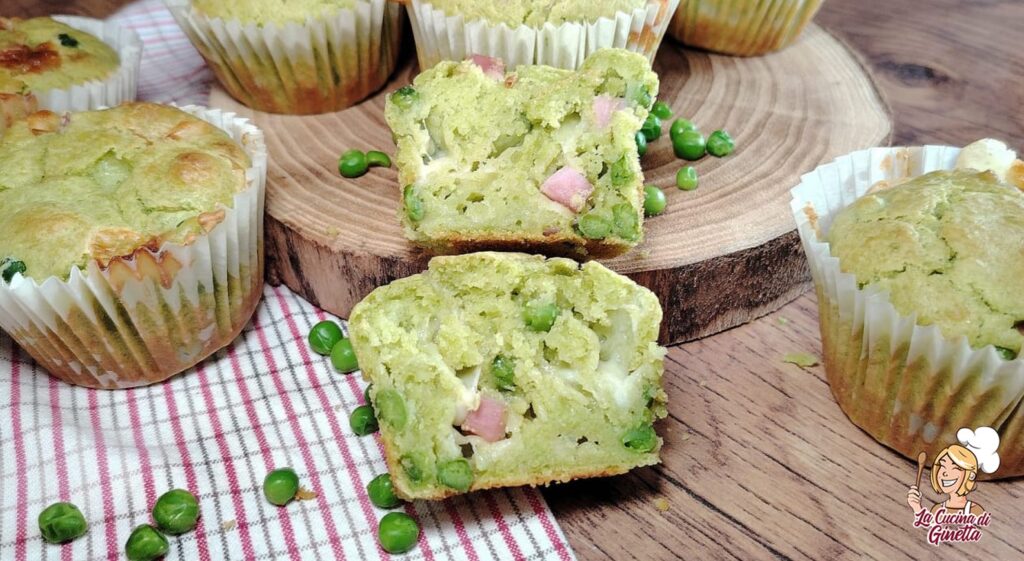 muffin ai piselli con prosciutto cotto e formaggio